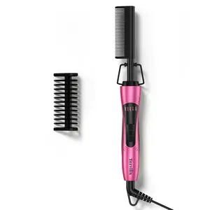 Terviiix Electric Hot Comb for Black Hair, Wigs & Beard, Anti-Scald Attachment, Straightener Comb with Keratin & Argan Oil Infused Teeth, Temperatures Adjustable, 60 Min Auto Shut Off