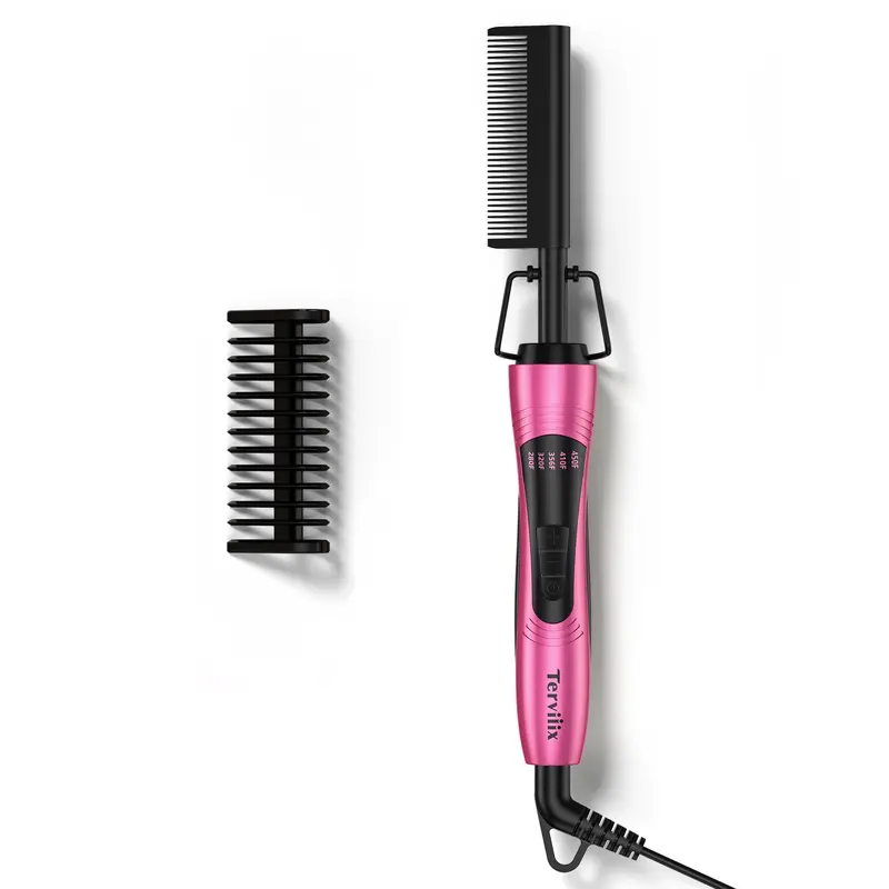 Terviiix Electric Hot Comb Hair Straightener for Black & Afro Hair - Anti-Scald Attachment, Keratin & Argan Oil Infused Teeth, Adjustable Temperatures, 60 Min Auto Shut Off, Curly Locks & Wigs Tool, Gifts for Women, Beard Grooming Compatible,techvibes
