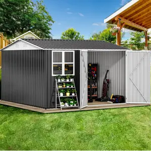 YITAHOME 10x10ft Metal Outdoor Storage Shed with Window, Lockable Tool Storage Sheds