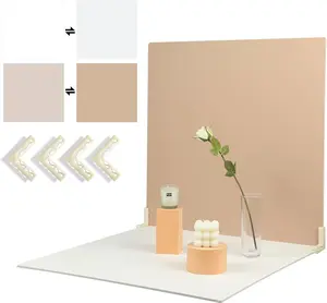 Food Photography Backdrops, Boards Photo Backdrop, Replica Surface for Flat Lay, 2 Pcs 4 Patterns of White & Khaki (L Size: 24 x 24 Inch), MDAOCRY