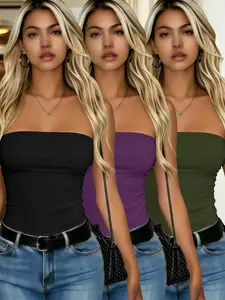 3 Pieces Set Fashion Women Bandeau Tops, Casual Boho Sleeveless Solid Color Sexy Tube Tops, Perfect for Daily Wear