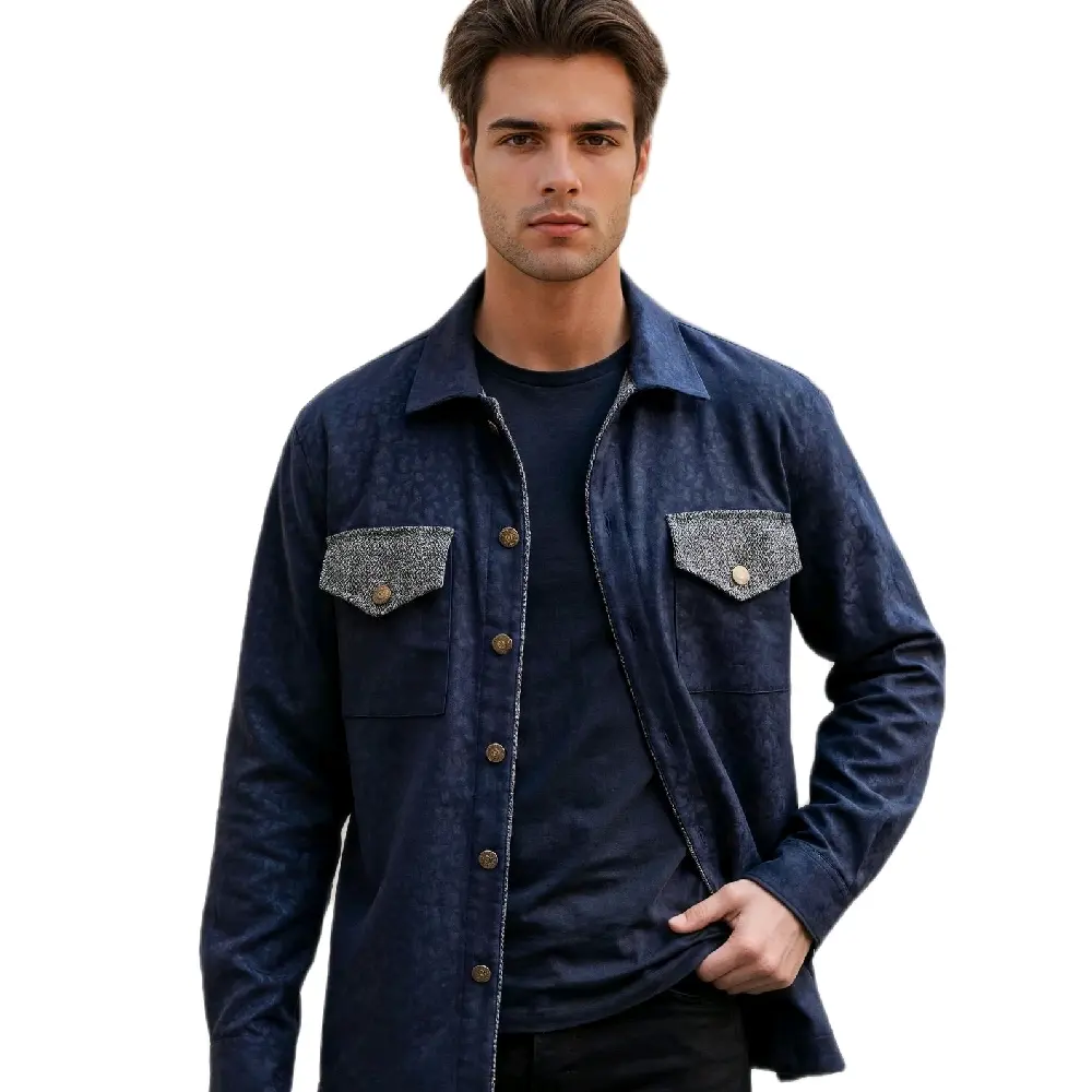 Men's Navy Blue Heritage Jacket with Button Pockets  for Casual Wear