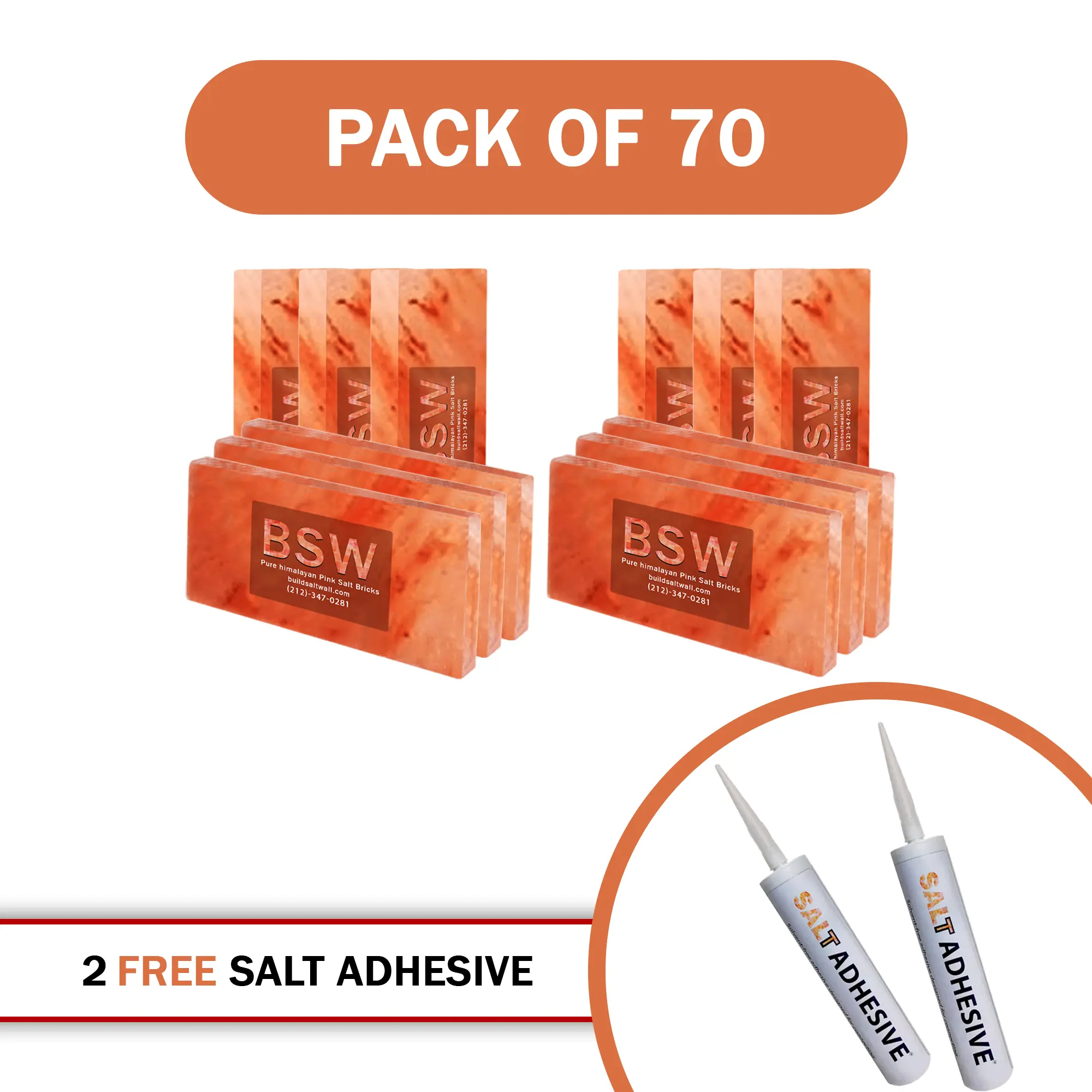 Pink Salt Tiles For Walls - Pack of 70 With 2 Free Salt Adhesive