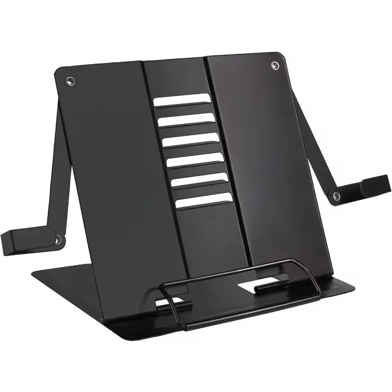Adjustable metallic Desk Book Stand with Page Clips, Portable & Sturdy Reading Holder for Cookbooks, Textbooks, Tablets & Music Sheets