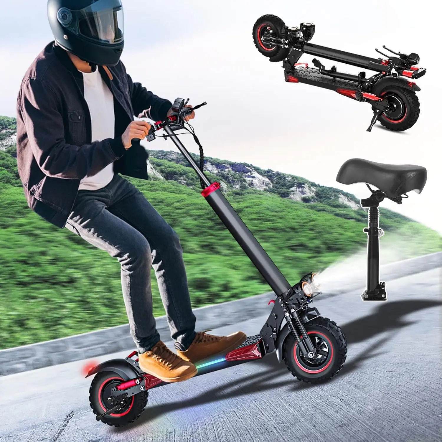 1200W Electric Scooter for Adults with Seat - Adults Electric Scooters 11" Offroad Escooter 34MPH Speed, 31-35 Miles Long Range Fast ElectricScooter for Commuting,48V 18Ah Folding E Scooter