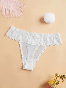 Cute Bunny Girl Cosplay Panties, Detachable Soft Fur Ball Lace Underwear, Sexy Rabbit Tail Design, Women's Erotic Triangle Shorts, Lace Trim Panty
