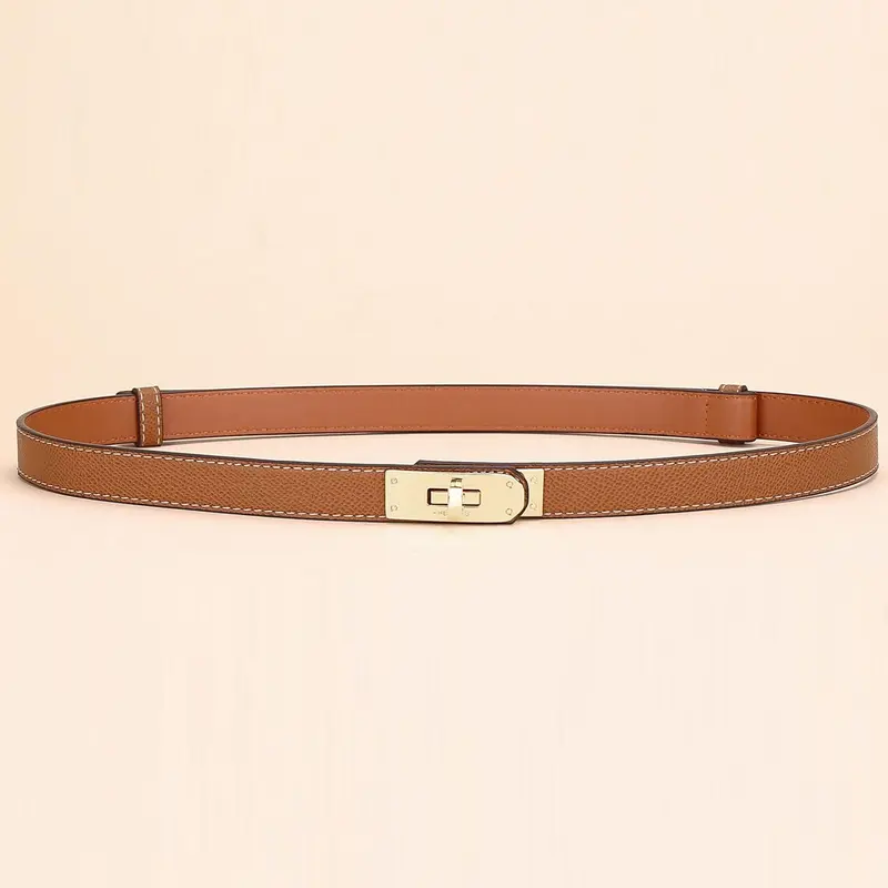 Adjustable Thin Skinny Belts for Women, Solid Color Alloy Turn Lock Belts for Dresses, Jeans, Business and Casual Occasions, Leather Stylish Dress Belts, Fashion Belt