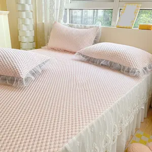 Sweet Princess Style Bedskirt Set, Cool Feeling Fitted Sheets, Lace Trim Mesh Ruffle Duvet Cover, Fits Single Twin Queen King Sizes, Bed Sheet Sets