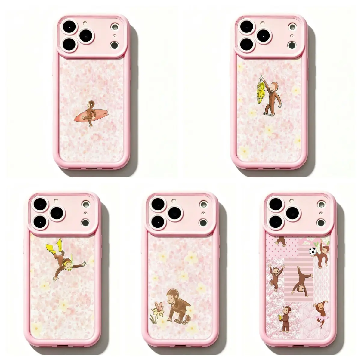 5 Styles Curious George Floral Phone Case for iPhone 11 12 Mini 13 Mini 14 15 16 17 Air Pro Pro Max Samsung S21 S22 S23 S24 S25 S26 Shockproof Protective Cute Cartoon Cottagecore Birthday Gift for Fans