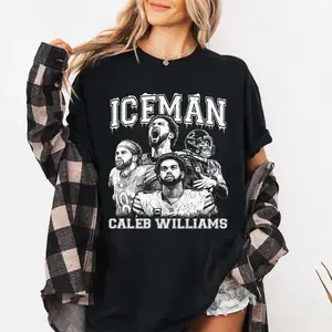 100% cotton Caleb Williams ICEMAN Retro Tee, Unisex Game Day Football Graphic Shirt, Bear Number 18 Pride Shirt