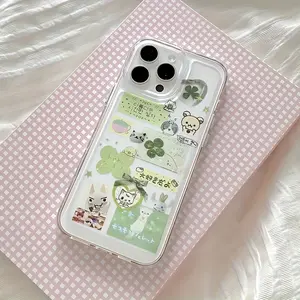 1 Korean Style Cute Four-Leaf Clover Bear Mobile Phone Protective Case Protector, Suitable for Iphone16/11/13/15/15 Plus/15 Pro/15 Pro Max/12/14 Pro Max/Xs/Xr/11 Pro Max/12 Pro/12 Pro Max/13 Pro/13 Pro Max/14 Pro/14 Plus/7/8 Plus Space Shell