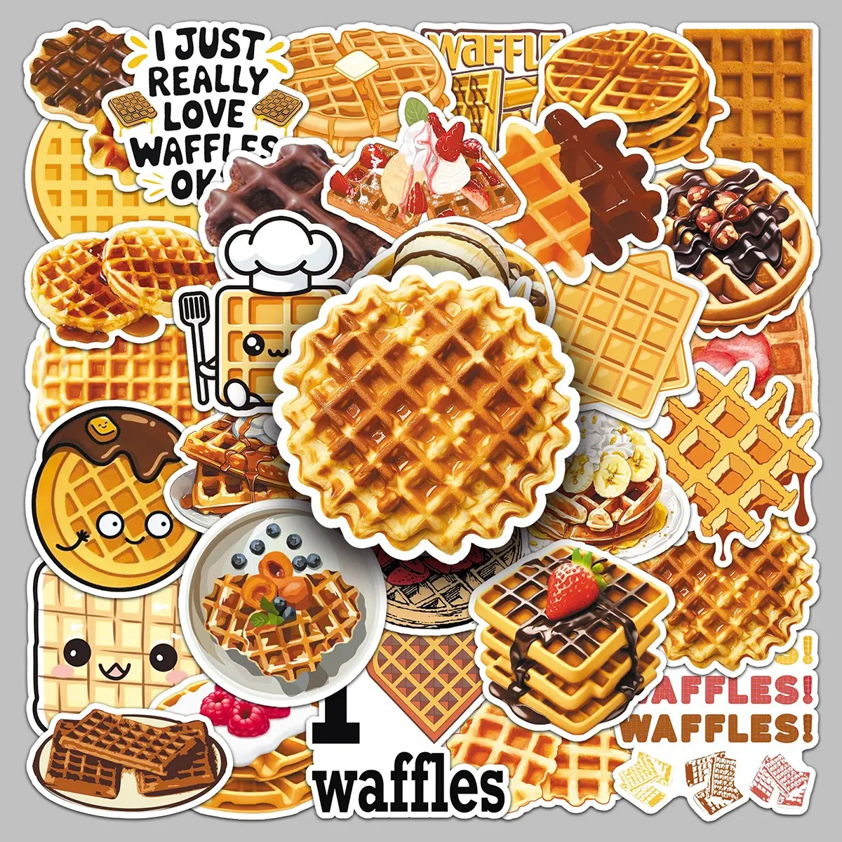 50sheets waffle cartoon food creative small fresh sticker glass pencil case photo album calendar decorative stickers Fun Stickers