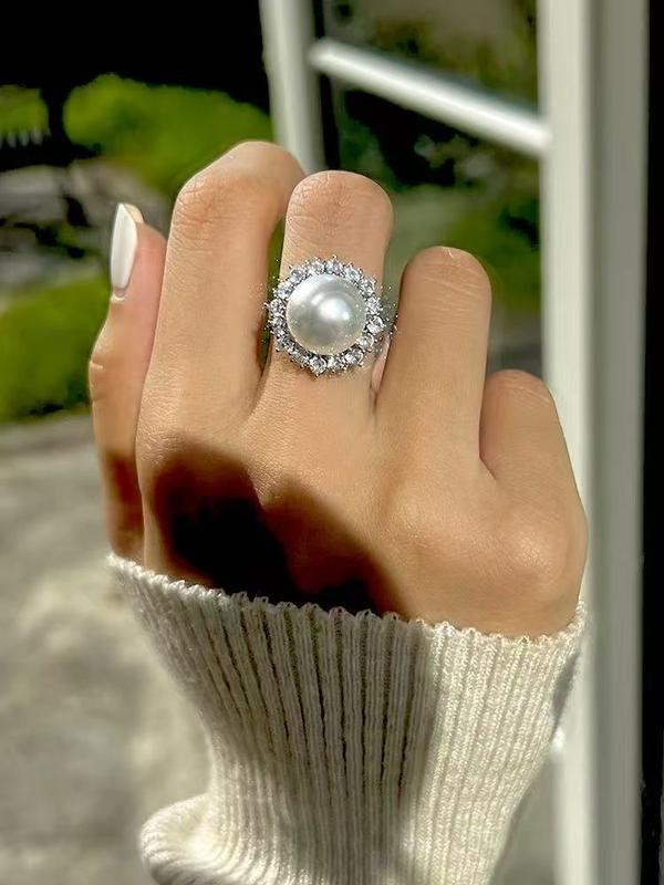 S925 pure silver sea green jade 11mm sunflower diamond ring