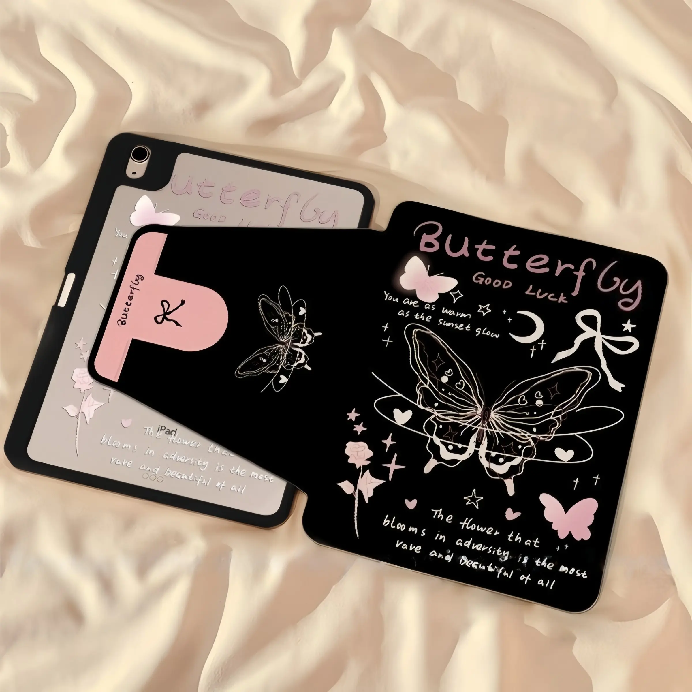Butterfly Rose iPad Case, 360° Rotating Stand, Anti-Drop Mirror Back, Pen Slot, Full Coverage, Fits iPad 10/9/8 Generation, iPad Pro/air, Tablet Protective Cover, Tablet Casing