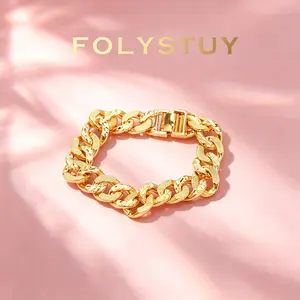【FOLYSTUY(W167)】Elevate your stack with this detailed Cuban bracelet | 13.5mm Width, 20cm Length