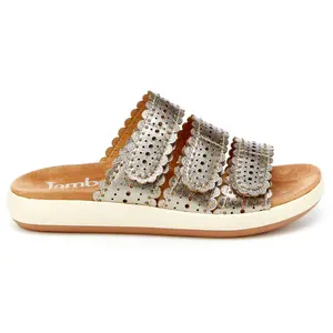Jambu Womens Odysseus Metallic Perforated Slide Casual Sandals Casual Low Heel 1-2" - Silver