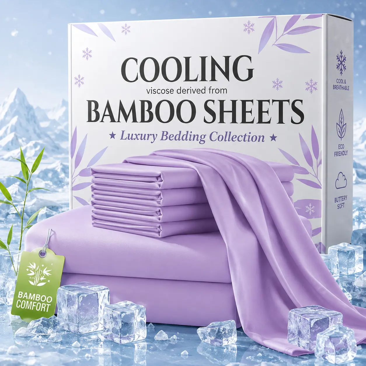 Jollyvogue Extra Deep Pocket Bamboo Sheets - 6 Pcs Breathable & Cooling Bed Sheet Set, Hotel Luxury Fitted Soft Wrinkle-Free For Mattresses,Breathable Night Sweats, Suitable for All Seasons, Twin/Full/Queen/King Size Pillowcase Sets