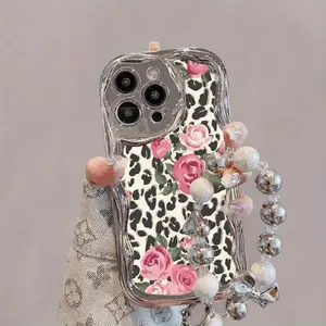 Fashion Rose Pattern Phone Case with Chain Lanyard, Decorative Phone Protector Cover, Phone Accessories Compatible with iPhone 16 15 14 13 12 11 Pro Max, Casing