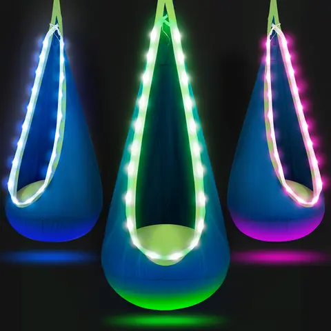 【Stand NOT Included】Christmas Gift for 3+Years Old,Pod Swing with LED Lights & Inflatable Pillow, Hanging Hammock Swing for Indoor & Outdoor, Sensory Chair