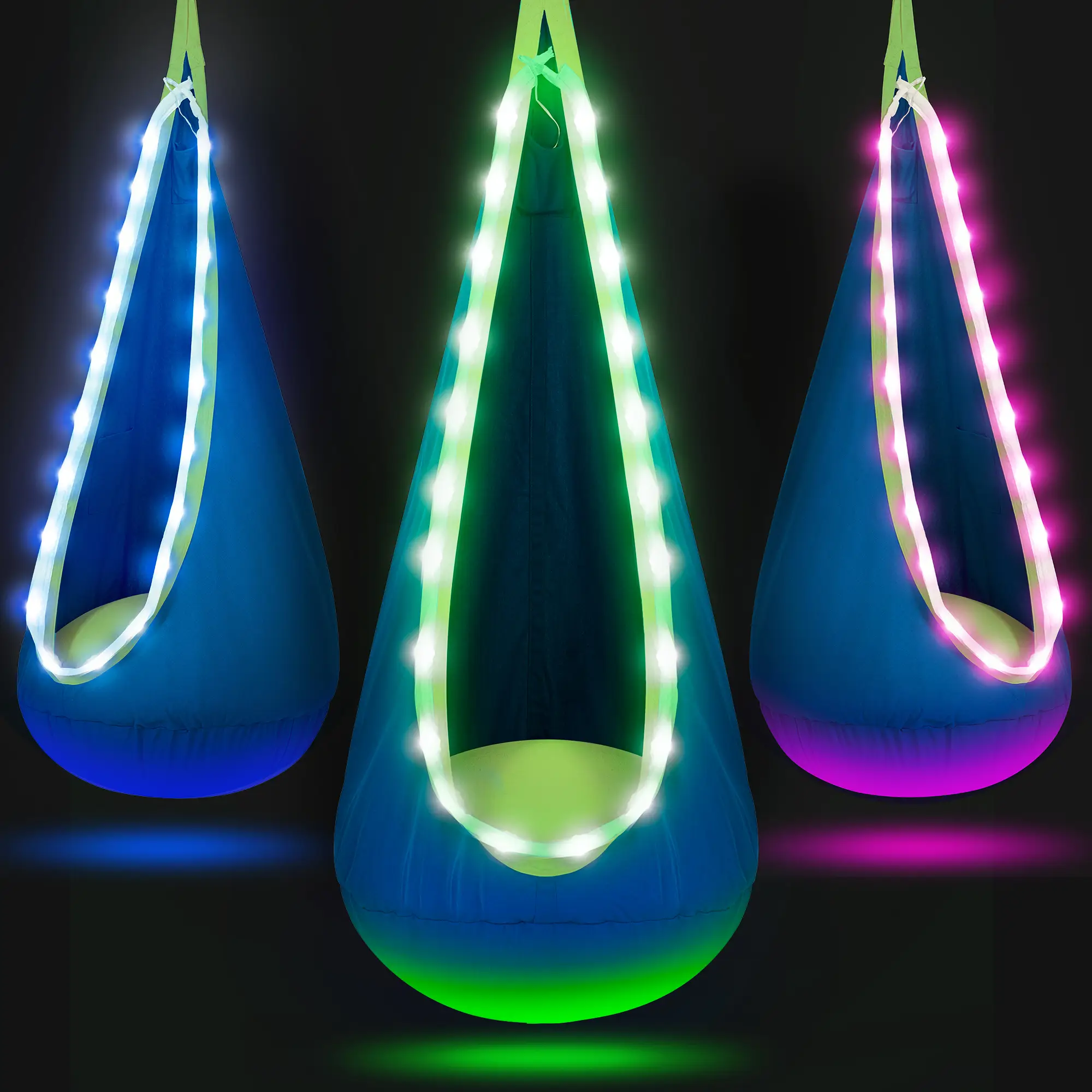 Christmas Gift Pod Swing with LED Lights & Inflatable Pillow, Hanging Hammock Swing for Indoor & Outdoor, Sensory Chair for 3+ Years Old, Summer Turn