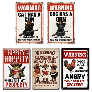Funny Animals Cowboy Metal Sign, Dog Western Warning Sign, Farmhouse Indoor & Outdoor Decor, Gift for Animal Lovers.