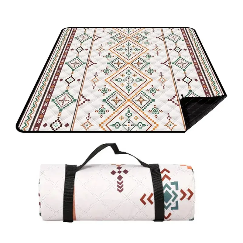 Large Waterproof Picnic Blanket 200x200CM, Portable Outdoor Beach Mat with Carrying Handle, Sand‑Proof Foldable Picnic Mat for Camping, Beach Trips, Park Outdoor Family Activities