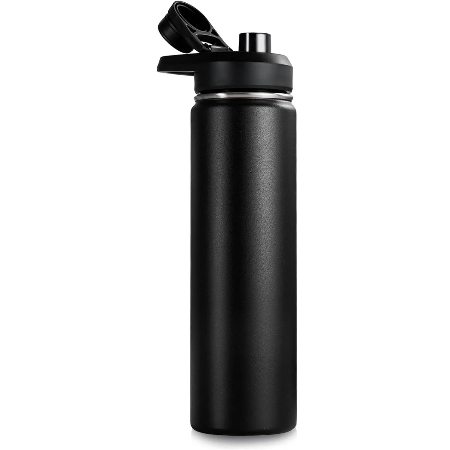 24oz Stylish Black Cylindrical 304 Stainless Steel Wide Mouth Vacuum Insulated Bottled Tumbler Mug - Leakproof, Portable, BPA-Free Thermal Sports Flask, Hot & Cold Retention, Lid Included, Ideal for Students, Outdoor Use, Stainless Steel Flasks
