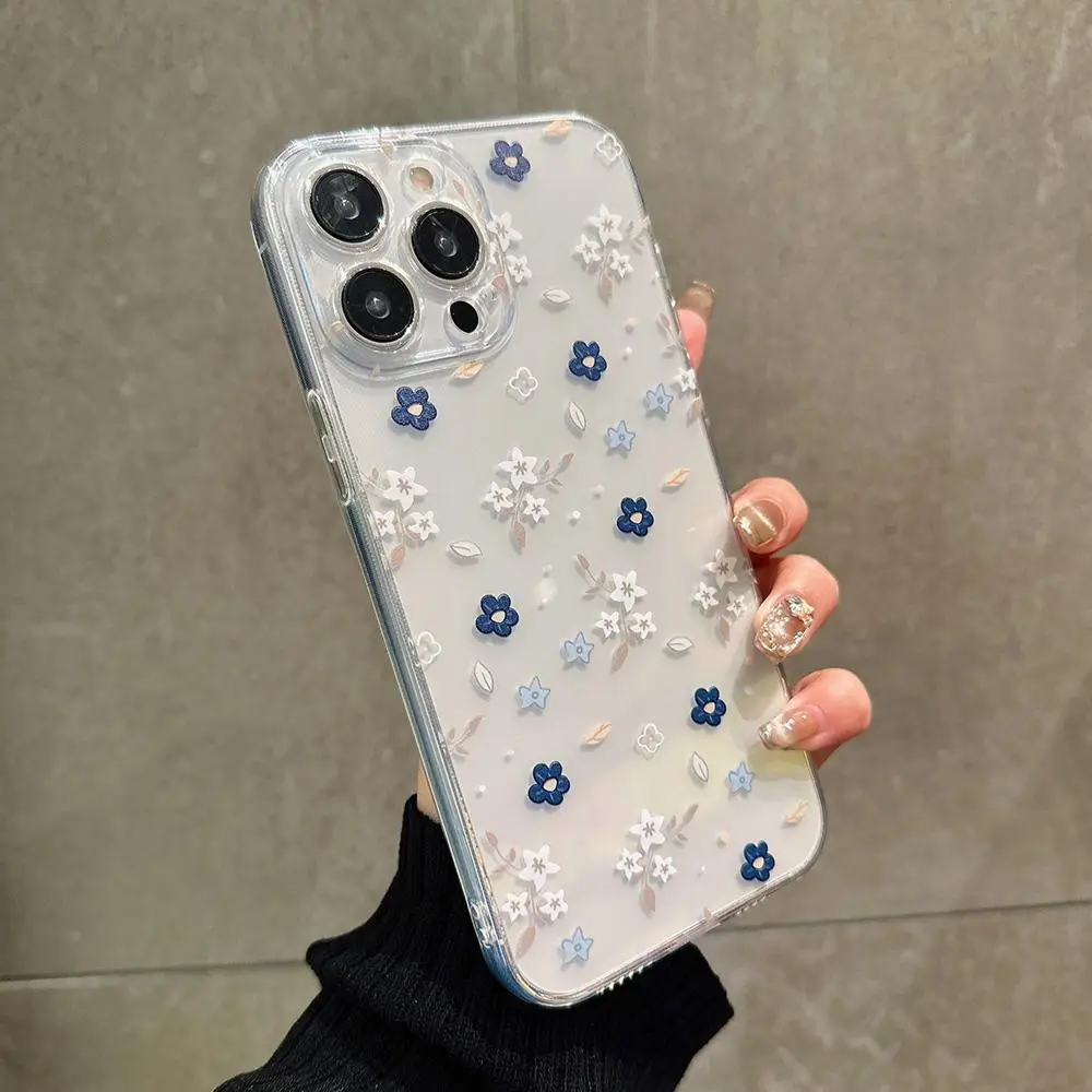 Flower Pattern Clear Phone Case, Decorative Phone Protector Cover, Phone Accessories Compatible With iPhone 7 Plus X XR XS Max 11 12 13 14 15 Pro Max,