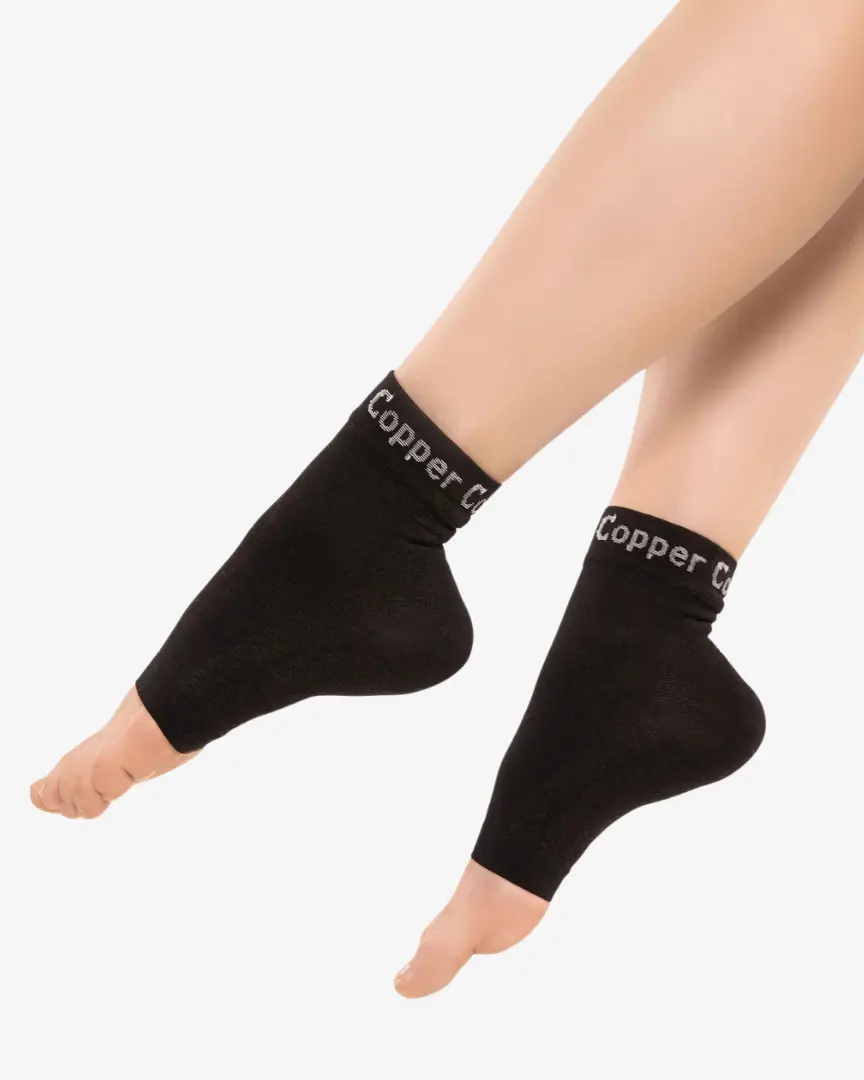Copper Compression Foot Sleeves | Day & Night Foot Support Socks for Plantar Fasciitis | Black