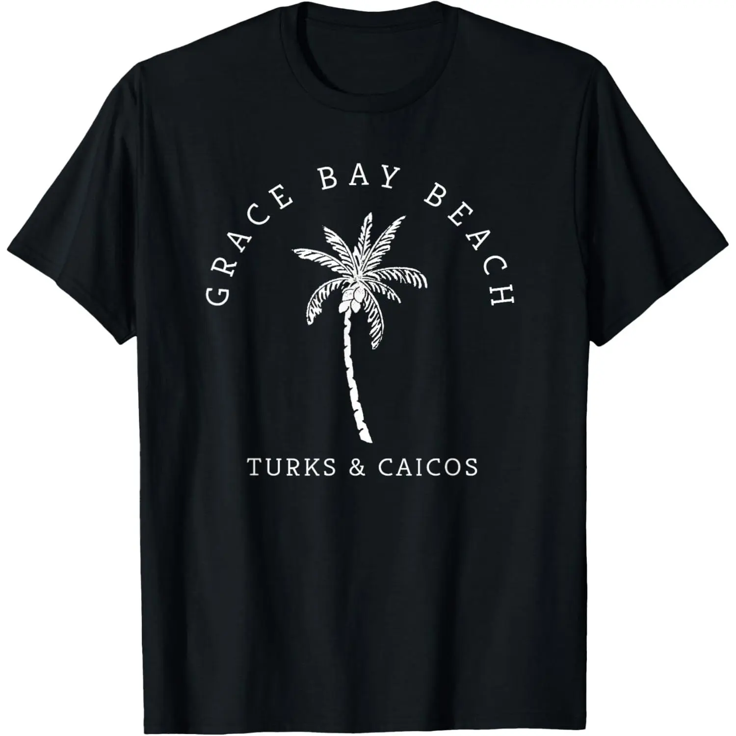 Men's Casual Short-Sleeve Basic T-Shirt, Grace Bay Beach Turks and Caicos Islands Graphic, Made in USA, Unisex Menswear Tops