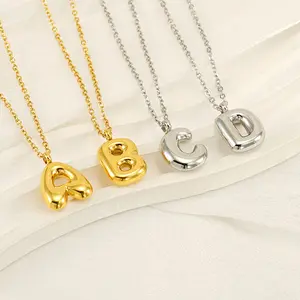 Chubby Bubble Letter Pendant for Women Stainless Steel Gold 26 English Letter Necklace for Women Stylish Jewelry