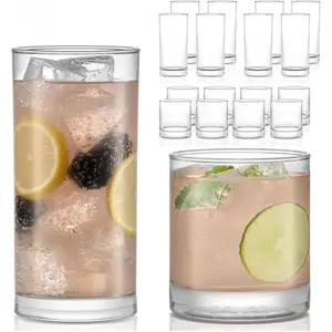 Tumbler and Rocks Glass Set, Elegant Drinkware Glasses Set, Dishwasher Safe Drinking Glasses Set of 16