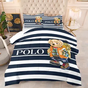 Teddy bear printed pattern bedding set, including 1 blanket and 1 or 2 pillowcases without pillowcases, soft adult bedroom decoration gift, Soft bedding sets