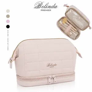 BELINDA Women's Quilted Make-Up Bag, 2-Size High-Capacity 2-Layer Organizer, Waterproof Leakyproof Dust-Proof Modern Elegant Portable Luggage Functional Bag for Vacation & Everyday Use, Leakyproof Make-Up Bags, Modern Make-Up Bags