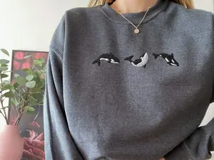 Embroidered Trio of Orcas Sweatshirt, Embroidered Orcas Sweatshirt, Orcas Shirt, Orca Whale Shirts, Ocean Shirts, Fish Shirts, Marine Shirts
