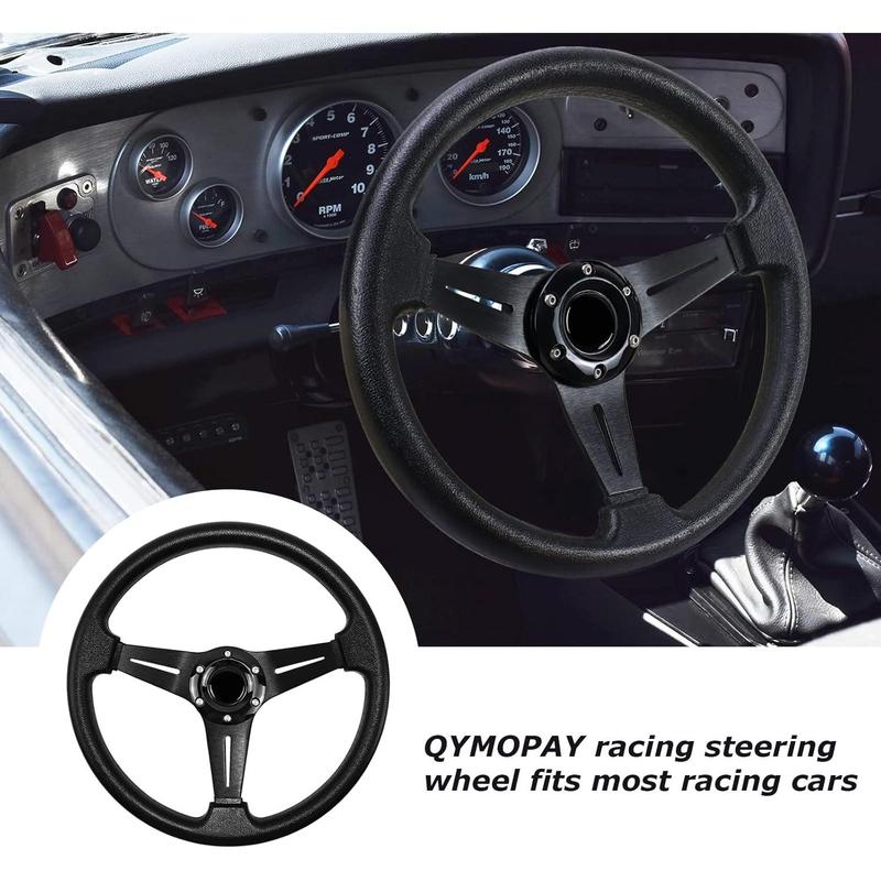 13.8" Racing Sim Steering Wheel | Anti-Slip Leather Grip & Aluminum Build | 6 Bolt Design for PC/Console Car Games (Black)