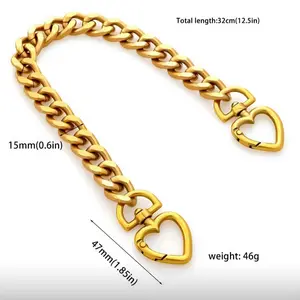Purse Charm Chain 32cm Bag Chain with Heart Ends 15mm Width 47mm Length Weight 46g Total Length 12.5in