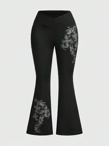 Women's Cross Print Tight-Fitting Pants, Casual Basic Chic Style Bottoms for Fall & Winter, Comfortable Everyday Wear for Womenswear