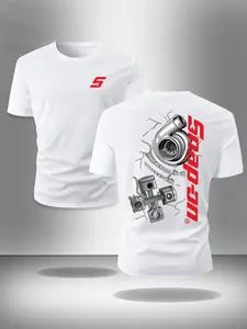 Turbocharger Piston T-shirt - Black Crewneck T-shirt with small front and back Graphic patterns of turbocharger and piston, mechanical style, men's Fitted T-shirt, casual wear, gift for car enthusiasts, top men's streetwear casual wear