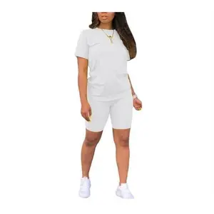 Biker Short Sets Women 2 Piece Outfits Summer Short Sleeve Jogger Tracksuit Large size loose sportswear two-piece suit