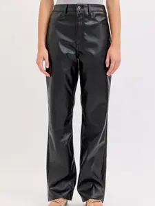 High Rise Leather Dad Jeans
