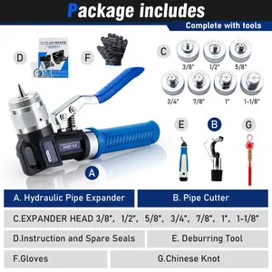 Copper Tube Expander Hydraulic Swaging & Expanding Tool Kit, 3/8" to 1-1/8" Range, Includes 7 Interchangeable Heads (VG-300-1)