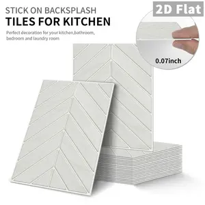 10Pcs/Box GST Cream White Marble Herringbone Diamond PE Crystal Foam Tile Stickers Waterproof Oil-Proof Anti-Collision Decorative Stickers Home Decor for Kitchen Bathroom Ceiling Tiles Old Wooden Boards Stick on Backsplash