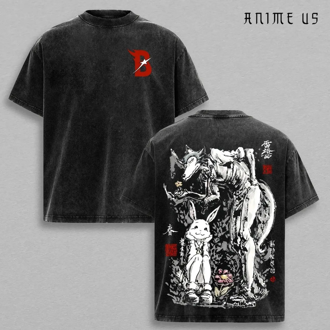Legoshi Haru Beastars Graphic T Shirt, Anthropomorphic Wolf Anime Tee, Manga Japanese Style Shirt, Acid Washed Oversized Tee, Streetwear Anime Outfit Men Women MFA