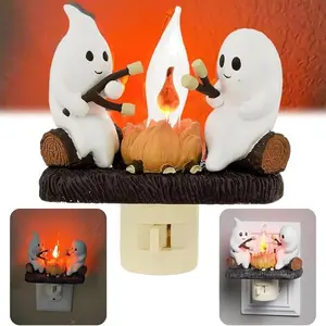 Ghost Campfire Flickering Night Light, 3D LED Night Light Faux Campfire Halloween Spooky Fire,Ghost Decorations Halloween lamp Gifts,Flameless Candles Halloween Decorations Indoor