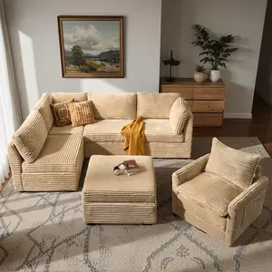 HOOOWOOO 6-Piece Modern L-Shaped Cloud Couch, Modular Sectional Sofa Set with Ottoman & Swivel Accent Chairs, Flexible Arrangement, Tool-Free, Easy Assembly【6 Packages Shipping】