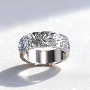 Silver-Plated Engraved Floral Halo Ring Retro 8mm Silver Ring Accessories Ideal for Daily Casual Wear Party Holiday Valentine's Day Anniversary Engagement Love Gift 6/7/8/9/10