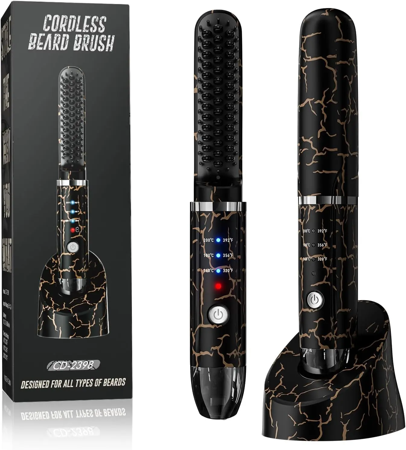 Men's Cordless Beard & Hair Straightener with 3 Temp Settings, Anti-Scald Brush, Fast Straightening, Travel-Ready, Giftable