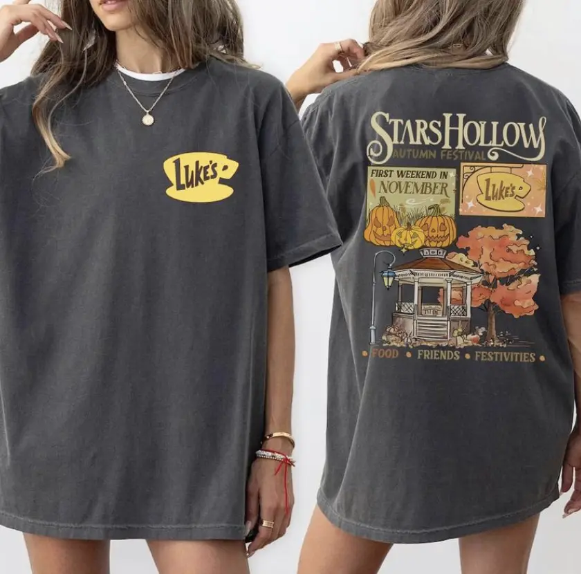 Stars Hollow T-Shirt, Fall Vintage Graphic Tee, Unisex Shirt for Men & Women, Gilmore Girls-Inspired Apparel, Perfect Gift for Fans, Vintage Rock Band Shirt Fashion Cotton, Full Colors, Full Sizes