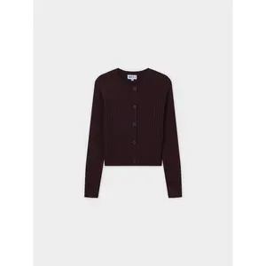 Cable Knit Crew Cardigan-Brown